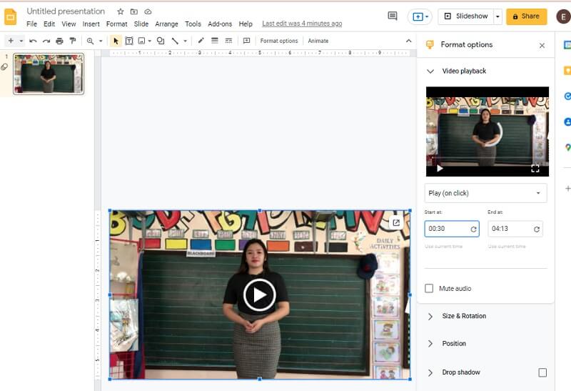 Decupați videoclipul Google Slide