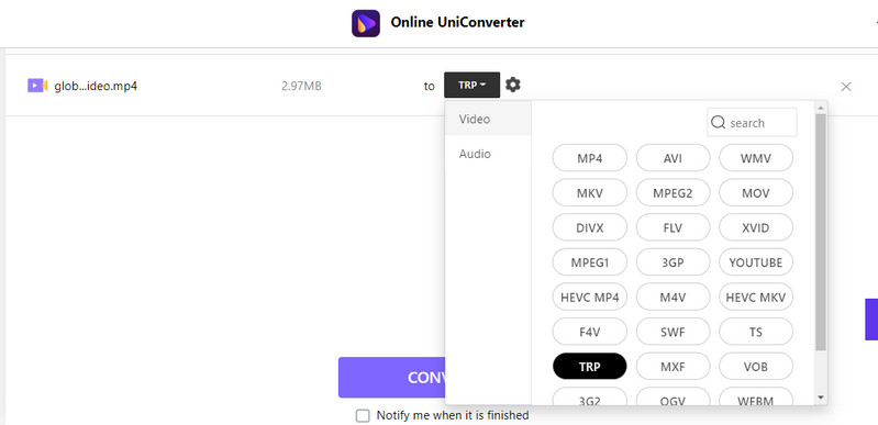 Online Uniconverter interfész
