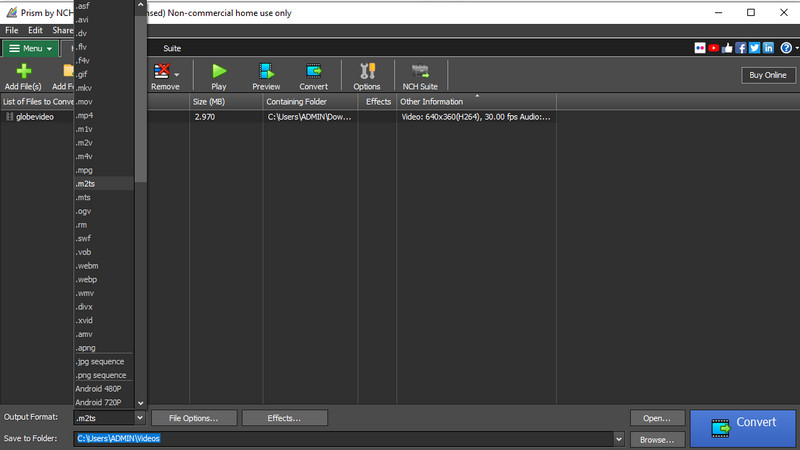 PRISM NCH Sotfware Interface