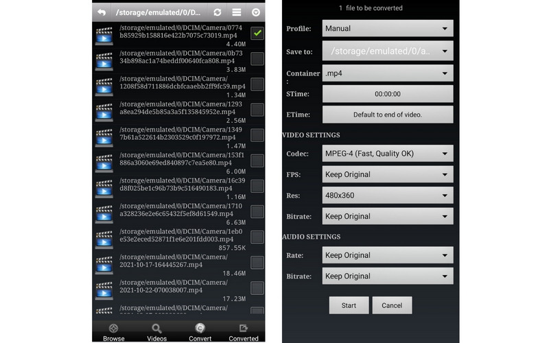 Interfaz de Android del convertidor de video