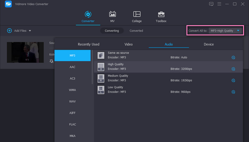 Vidmore Select Format