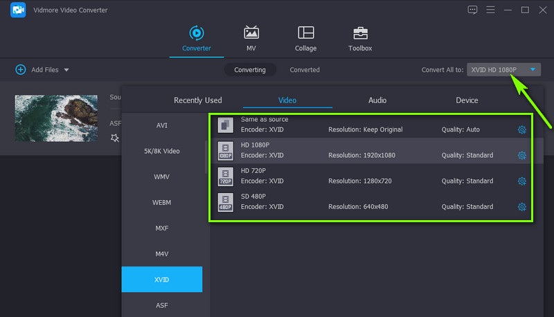 Vidmore Pilih Format Output