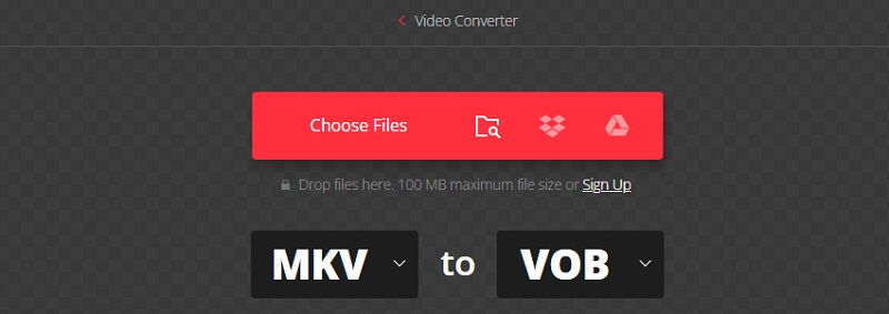 Konvertera MKV till VOB Convertio