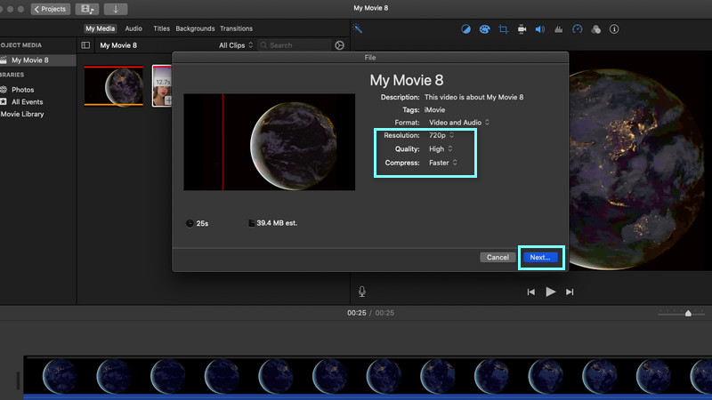 iMovie Komprimer video