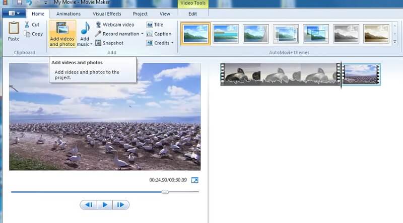 เพิ่มวิดีโอ Windows Movie Maker