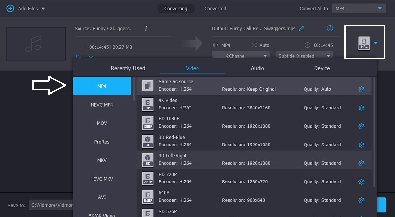 Válassza az MP4 Vidmore-t