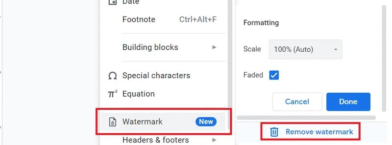 إزالة Watermark Google Docs
