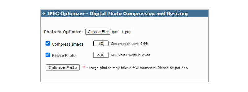 Interfață JPEG Optimizer