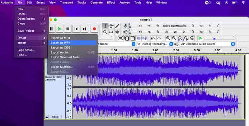 Interface do Audacity