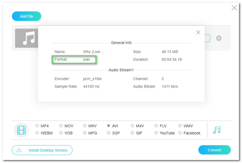 WAV'ı AVI'ye Dönüştür Vidmore WAV Formatını Seçin