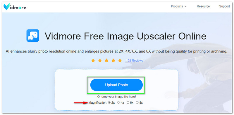 ट्विटर के लिए चित्रों का आकार बदलें Vidmore मुफ्त छवि Upscaler ऑनलाइन अपलोड फोटो