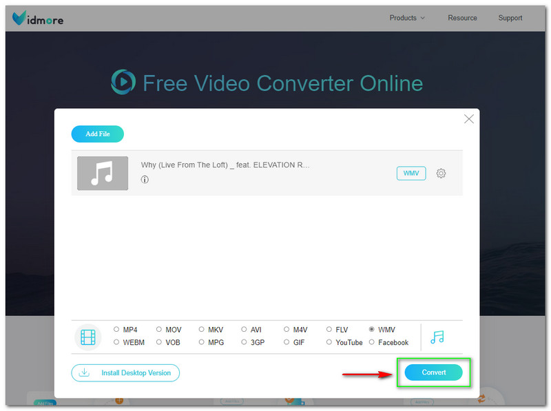 FLAC to WMV Vidmore Free Video Converter Online Convert Button