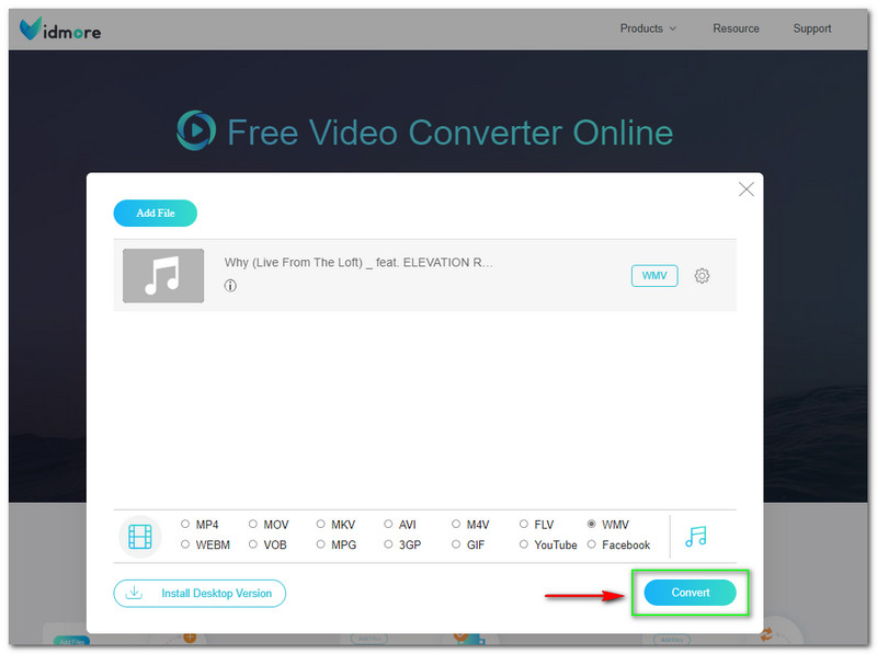 FLAC till WMV Vidmore Free Video Converter Online Convert-knapp