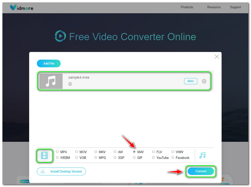 M4A to M4V Vidmore Free Video Converter Online Convert Button