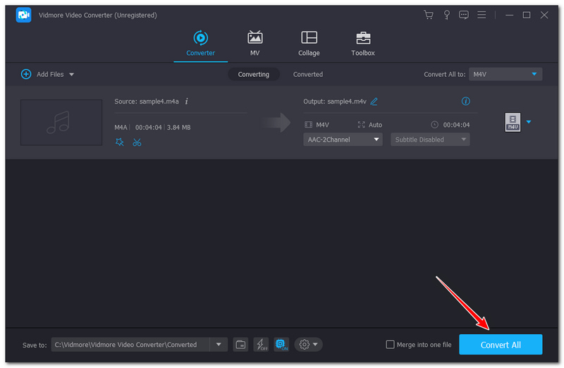 M4A เป็น M4V Vidmore Video Converter แปลงปุ่มทั้งหมด