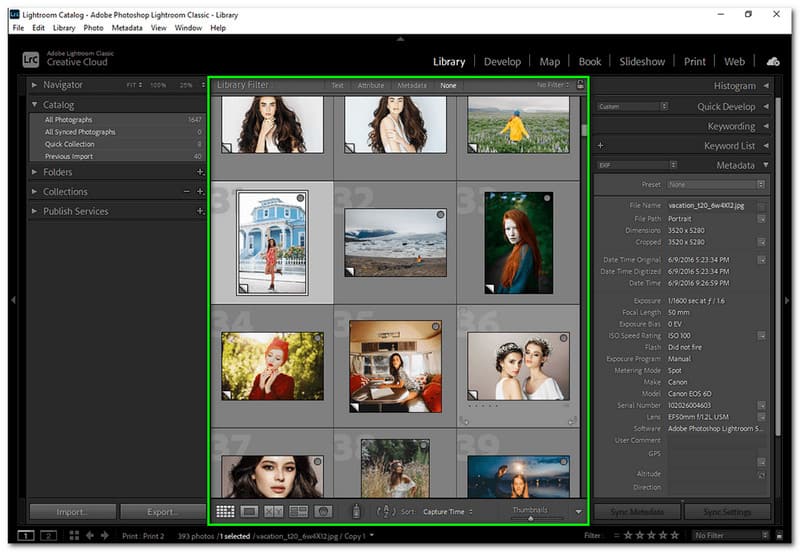 Aumentar as imagens lightroom Selecionar imagem