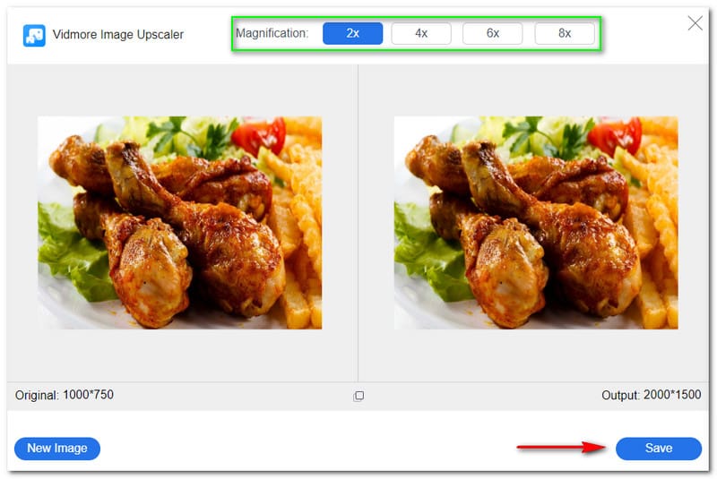 Aumentar as imagens Vidmore Free Image Upscaler Online Salvar