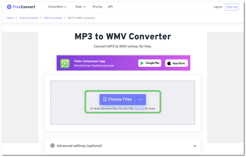 MP3 to WMV Freeconvert Choose Files