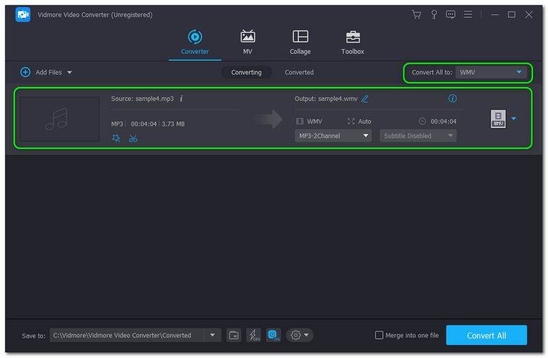 MP3 เป็น WMV Vidmore Video Converter แปลงทั้งหมดเป็น