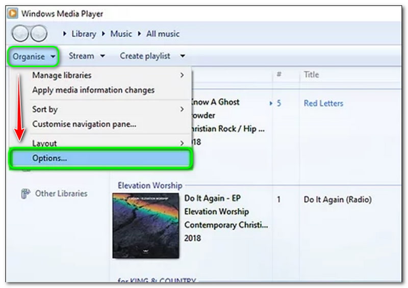 MP3 เป็น WMV Windows Media Player จัดระเบียบตัวเลือก