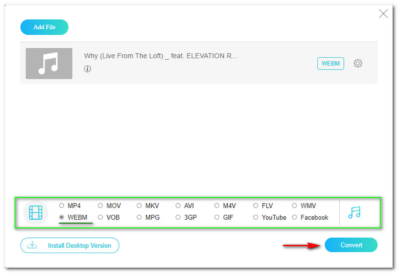 Pulsante di conversione online da WAV a WEBM Vidmore Convertitore video gratuito