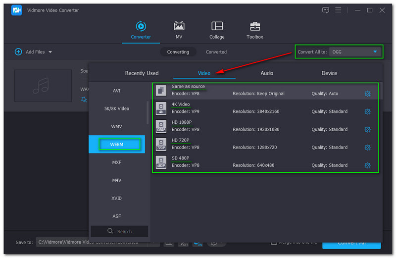 WAV to WEBM Vidmore Video Converter Video Resolution