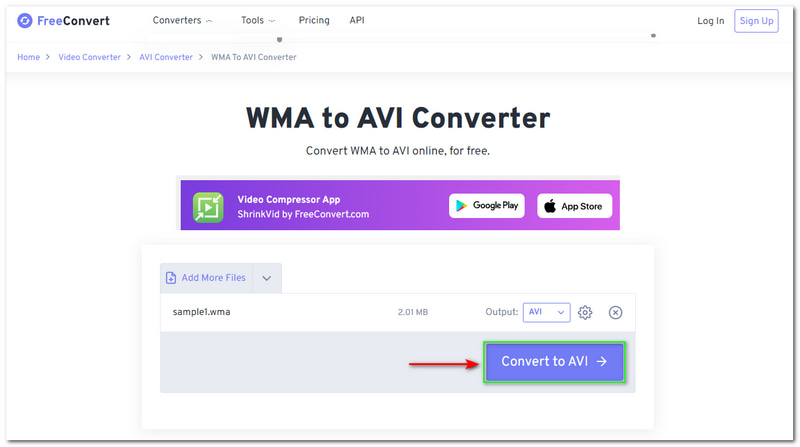 Wma to Avi Free Convert Advanced Convert to AVI Button