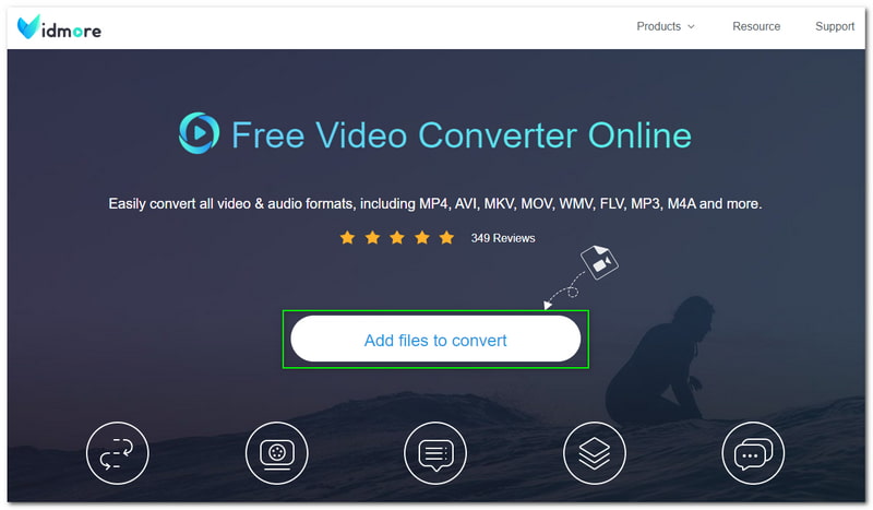 WMA ל-AVI Vidmore Free Video Converter Online הוסף קבצים להמרה