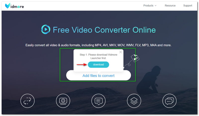 WMA naar AVI Vidmore Gratis Video Converter Online Launcher