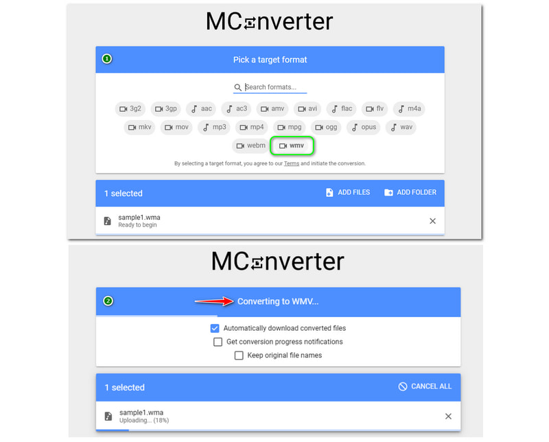 WMA에서 WMV로 MConverter WMV로 변환