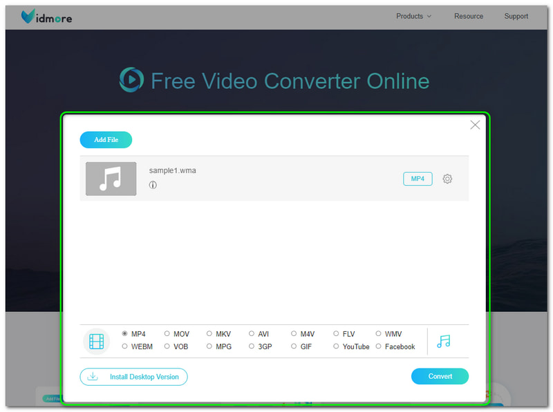 Bảng chuyển đổi trực tuyến WMA sang WMV Vidmore Free Video Converter