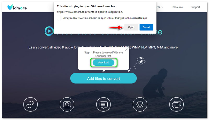 WMA–WMV Vidmore Ingyenes Video Converter Online Launcher