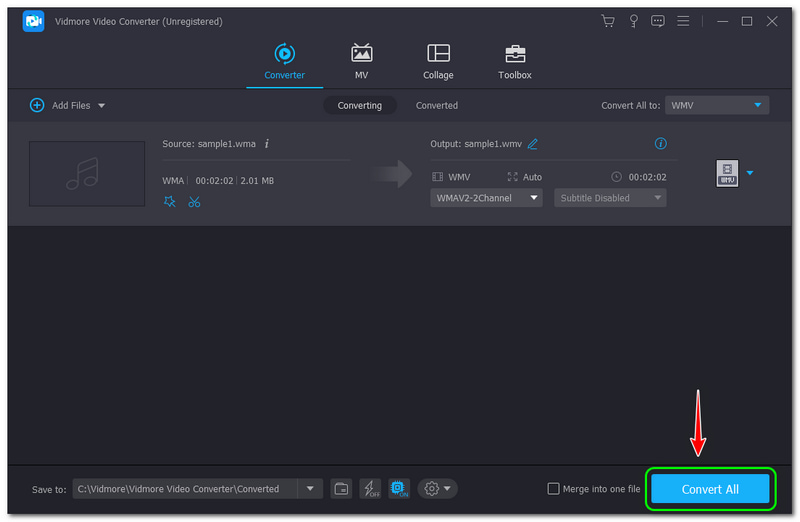 WMA เป็น WMV Vidmore Video Converter แปลงปุ่มทั้งหมด-1011