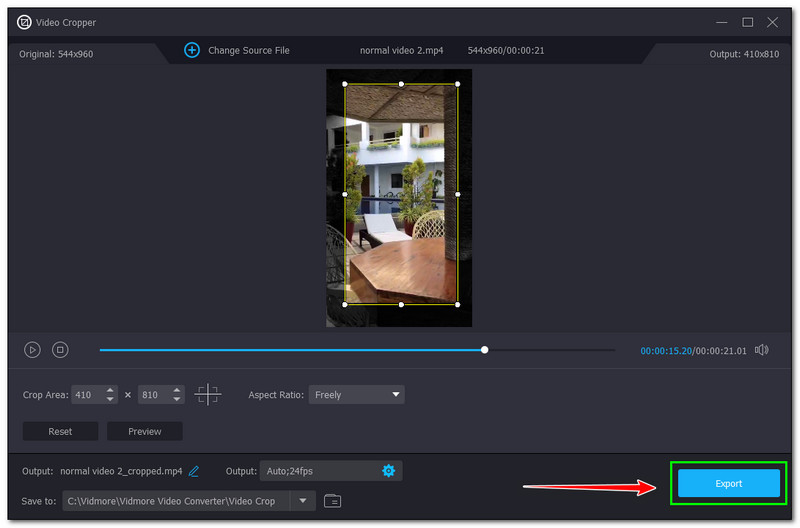 ครอบตัดวิดีโอโดยใช้ปุ่มส่งออก QuickTime Vidmore Video Converter