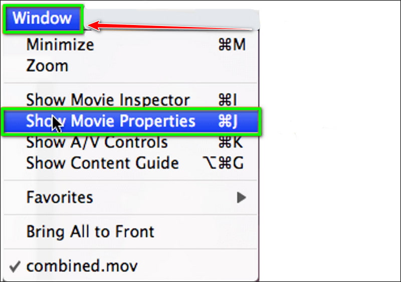 ครอบตัดวิดีโอโดยใช้ Quick Time Windows Show Movie Properties