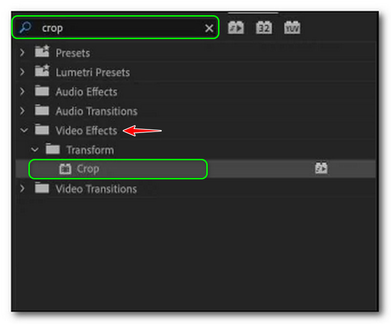 Как обрезать видео на панели эффектов Premier Crop Feature