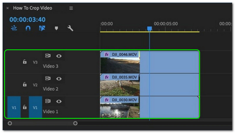 Como cortar vídeos no painel de projeto de recurso de tamanho de quadro Premier