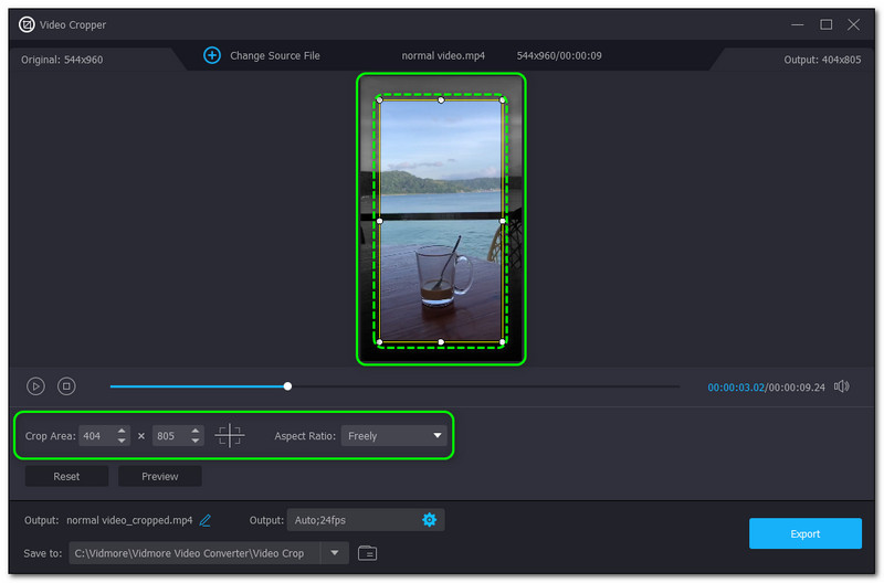 Cara Memangkas Video dalam Nisbah Aspek Kawasan Pangkasan Vidmore Video Converter Premier