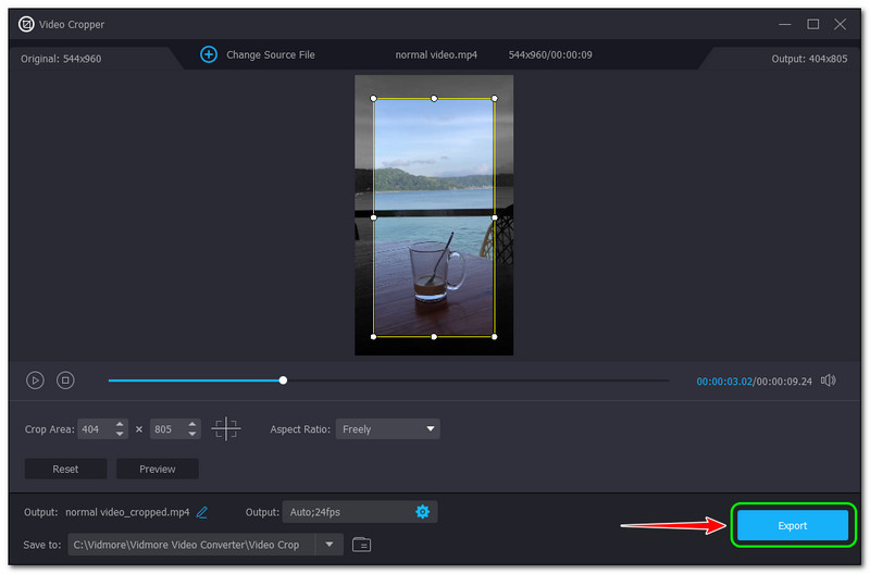 Videók körbevágása a Premier Vidmore Video Converter export gombjával