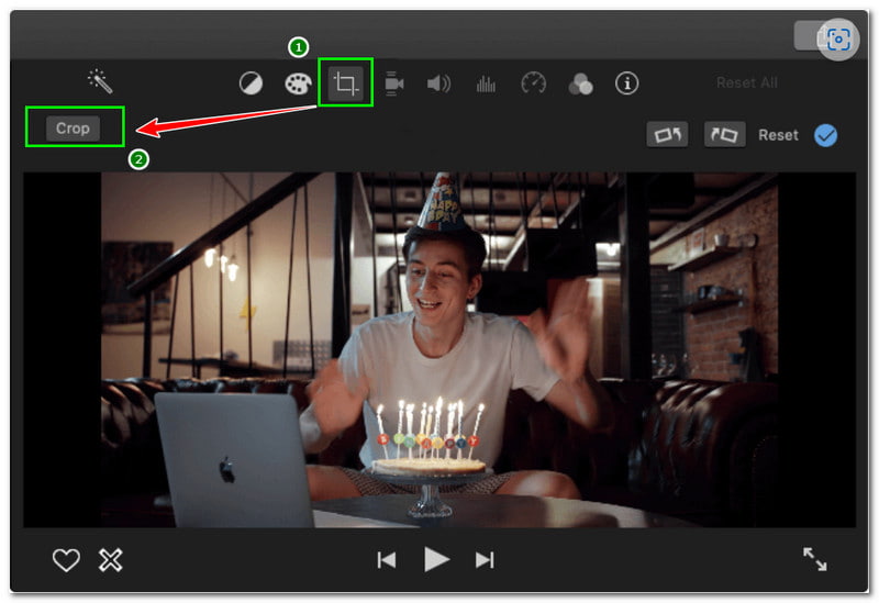 Hvordan beskjære videoer på iMovie Mac beskjæringsikon