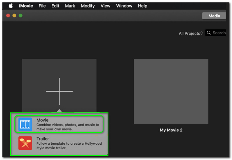 Kako izrezati video zapise na iMovie Mac Gumb za film