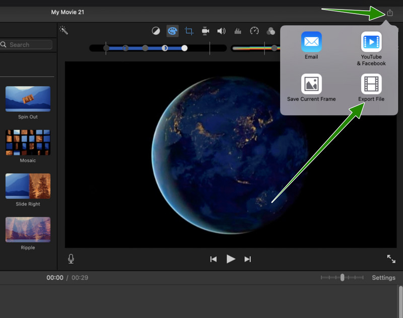 iMovie تصدير ملف فيديو