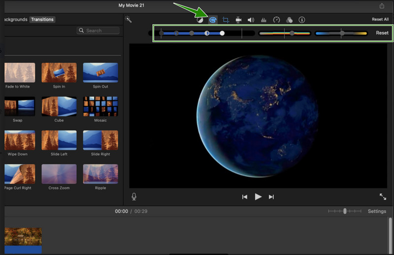 iMovie Stel kleurcorrectie in