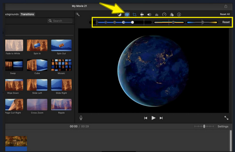 Corretor de Cores do iMovie