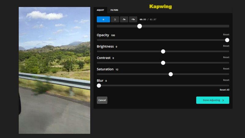 Editor di contrasto video Kapwing