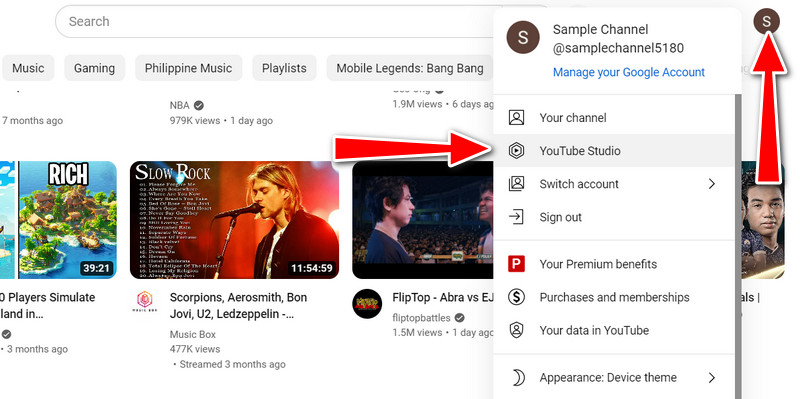 เลือก Youtube Studio