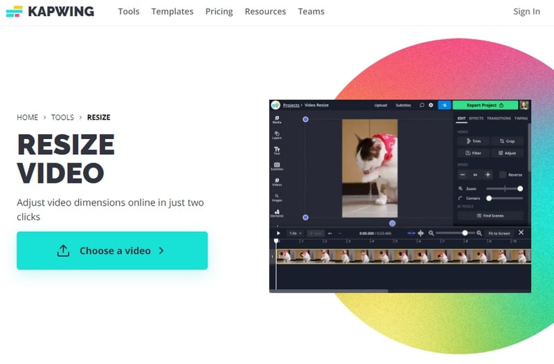 Ridimensiona video online Kapwing