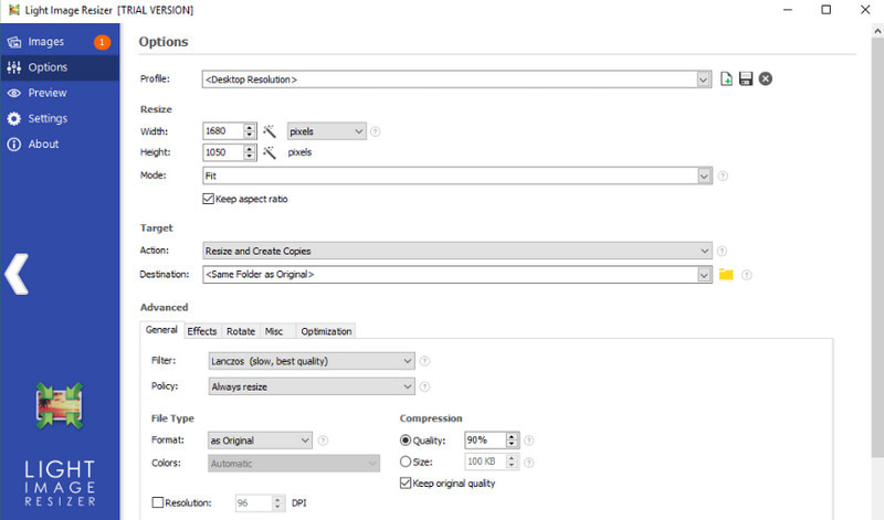 Light Image Resizer GIF-kompressori