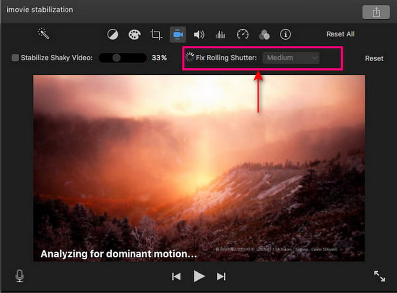 Mac iMovie Correggi l'opzione Rolling Shutter