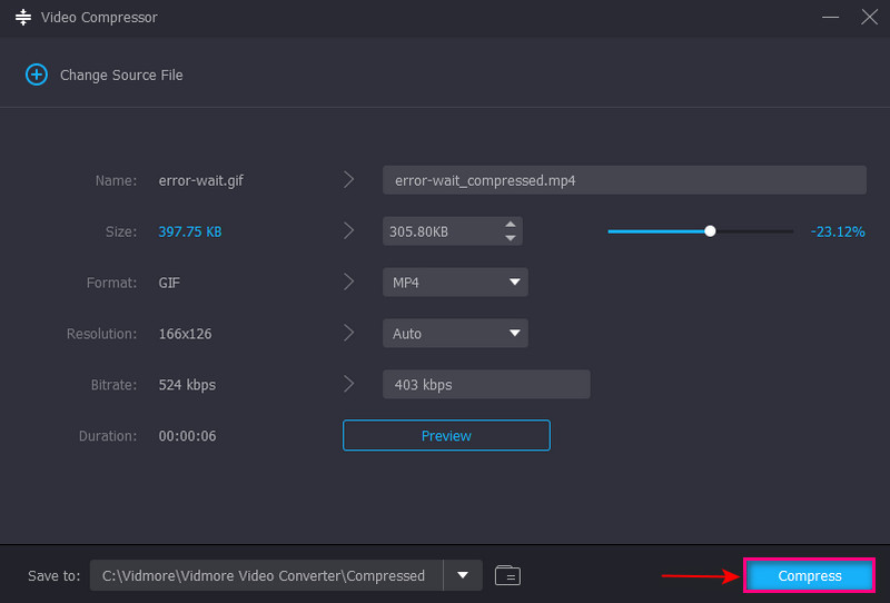 Salva file GIF compresso